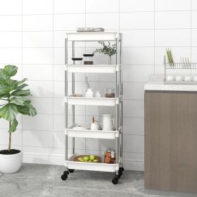 5-Tier Kitchen Trolley White 16.5"x11.4"x50.4" Iron and ABS