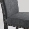 Biony Espresso Wood Dining Set with Gray Fabric Nailhead Chairs