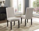 Biony Espresso Wood Dining Set with Tan Fabric Nailhead Chairs